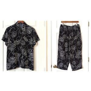 Rafael Sport 90s Vintage Floral Relaxed Top & Cropped Pants Matching Set Black L